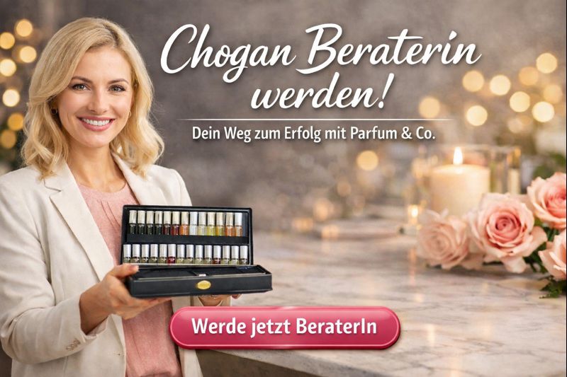 Chogan Beraterin präsentiert einen Probenkoffer – Einstieg als Chogan Beraterin mit persönlicher Beratung und flexibler Tätigkeit